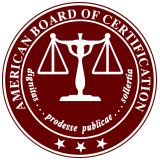The logo for the american board of certification has a scale of justice on it.