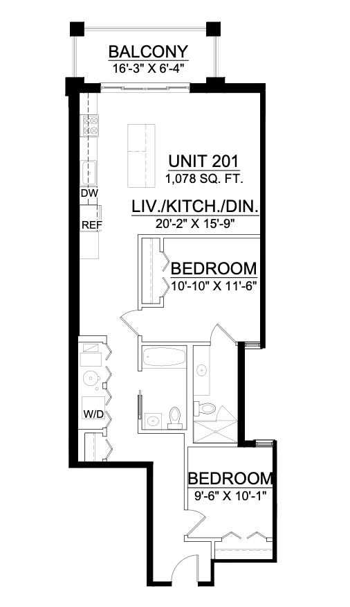 a black and white floor plan of a bedroom and balcony apartment .