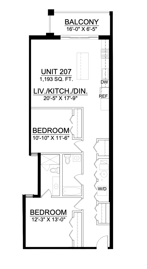a black and white floor plan of a bedroom apartment with a balcony .