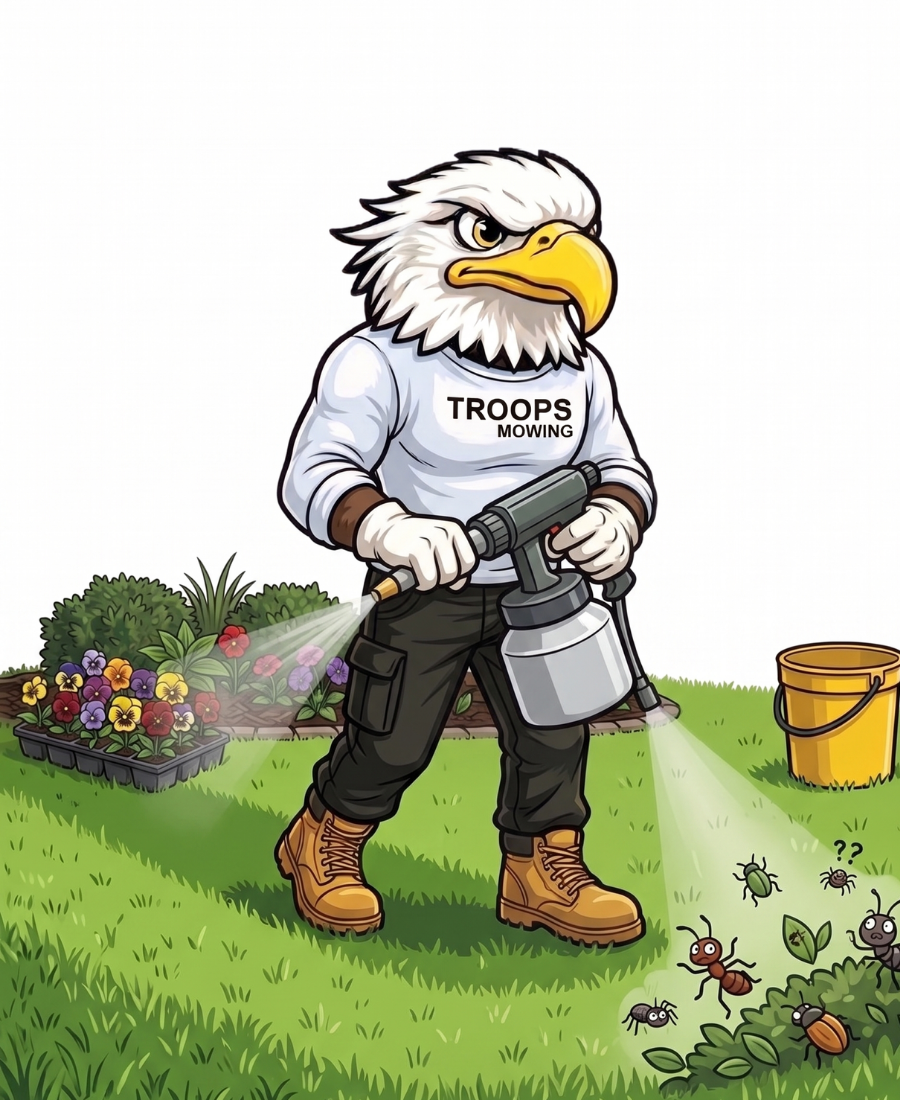 Mascot spraying insecticide