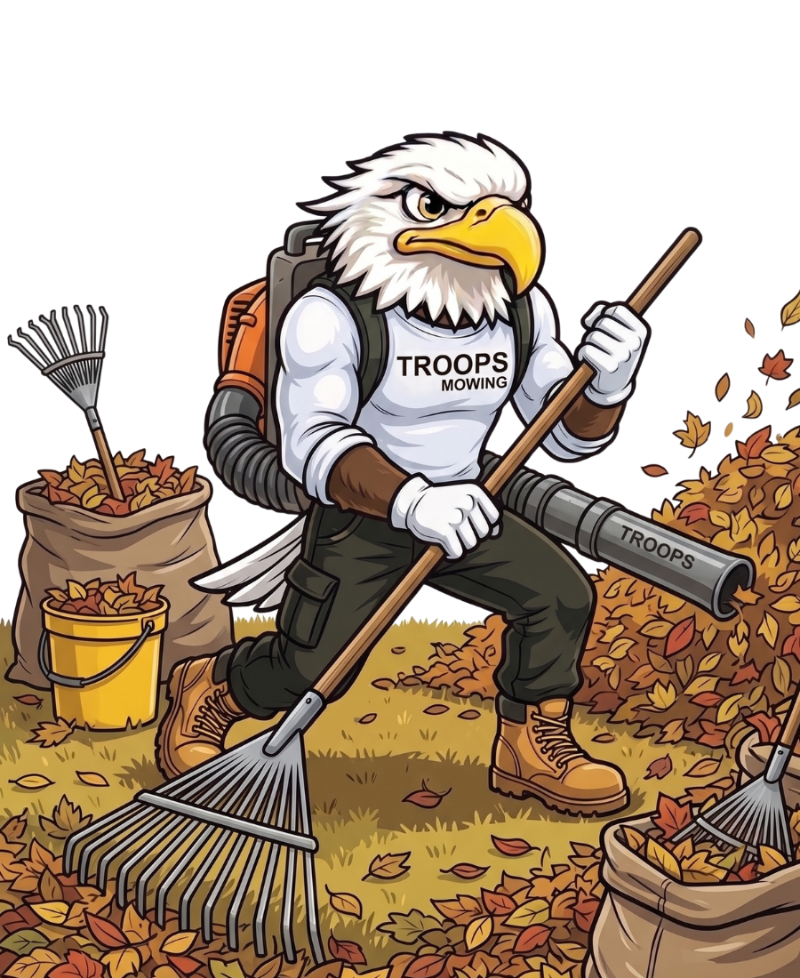Mascot cleaning leaves