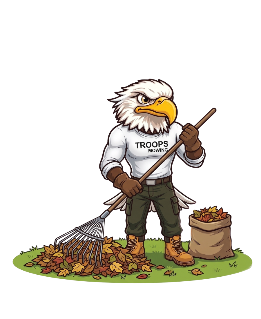 Mascot cleaning leaves
