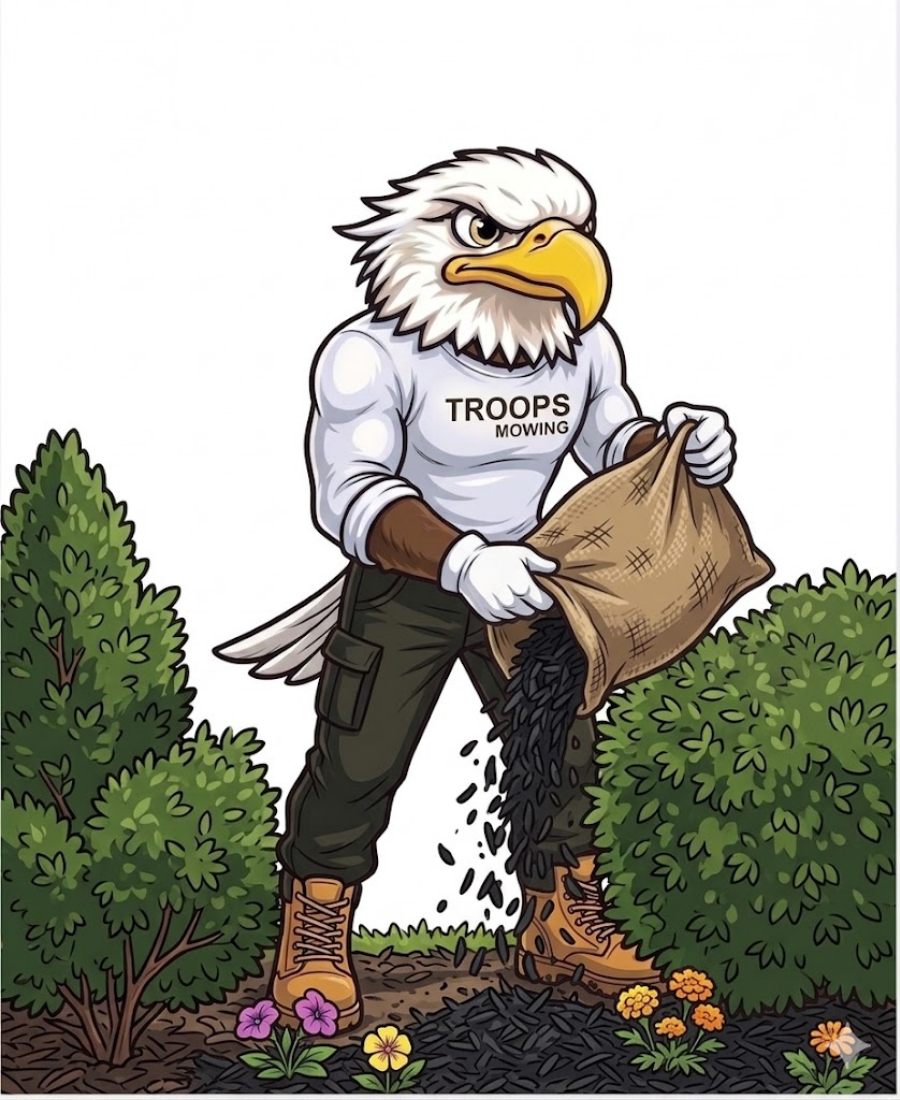 Mascot installing mulch