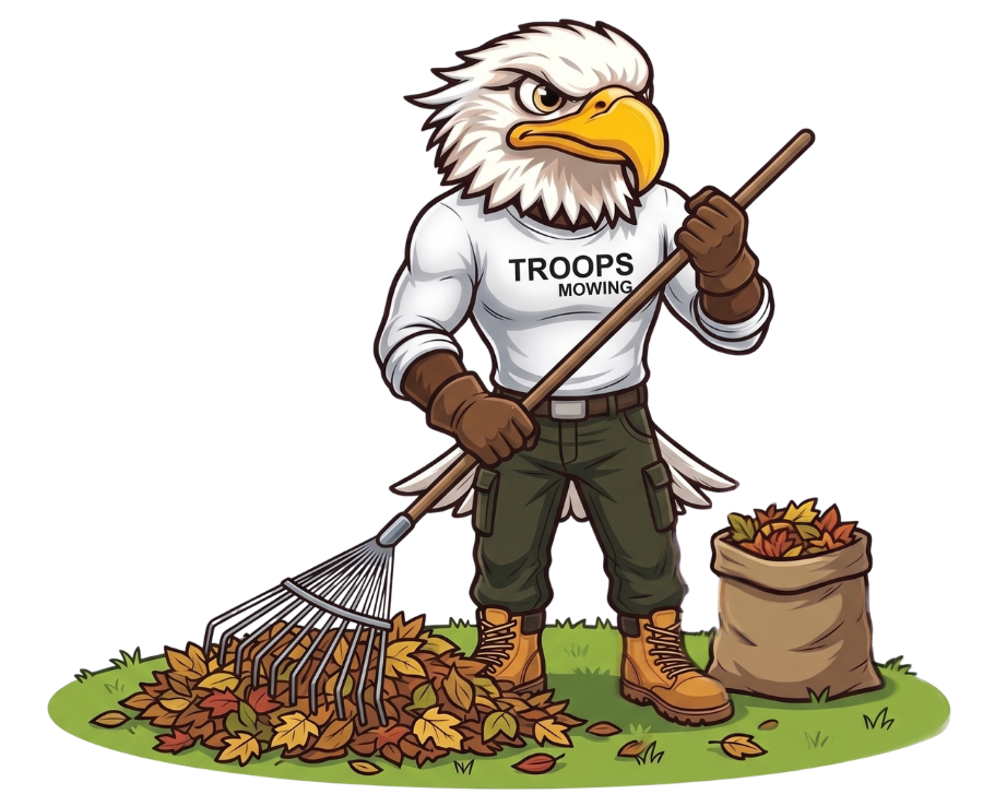 Mascot cleaning leaves