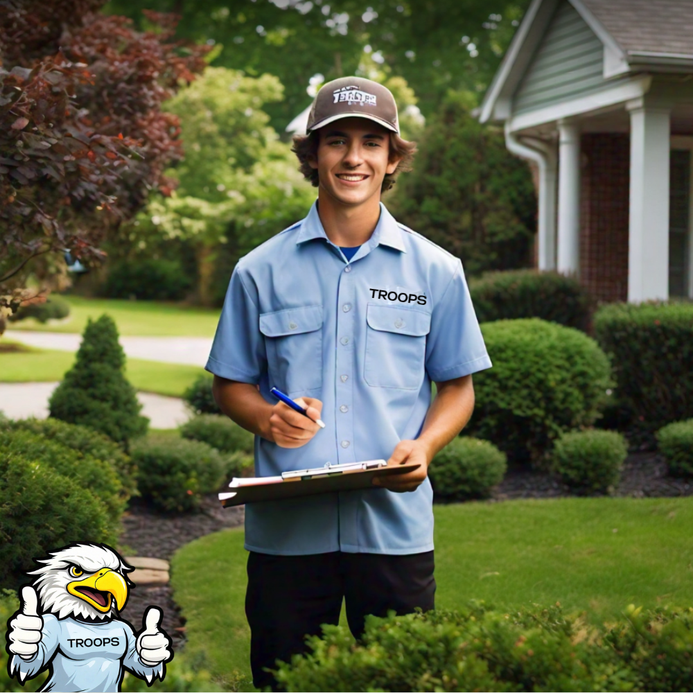 A man in a troops shirt is holding a clipboard