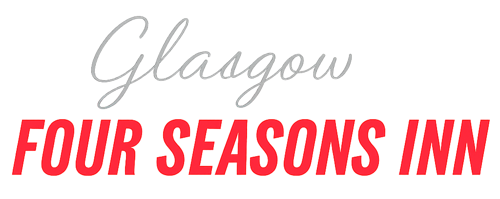 The logo for glasgow four seasons inn is red and white.