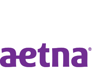 The aetna logo is purple and white on a white background.