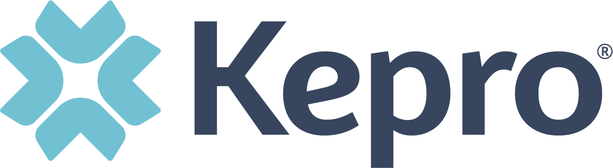 A blue and white logo for kepro with a blue star.
