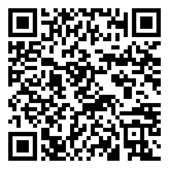 Ein schwarzweißer QR-Code auf weißem Hintergrund.