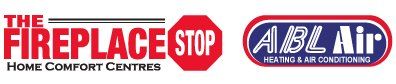 Logos for The Fireplace Stop Home Comfort Centres and ABL Air Heating & Air Conditioning.