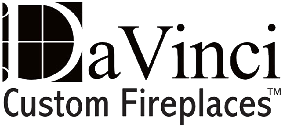 DaVinci Custom Fireplaces logo. Black text with a stylized 