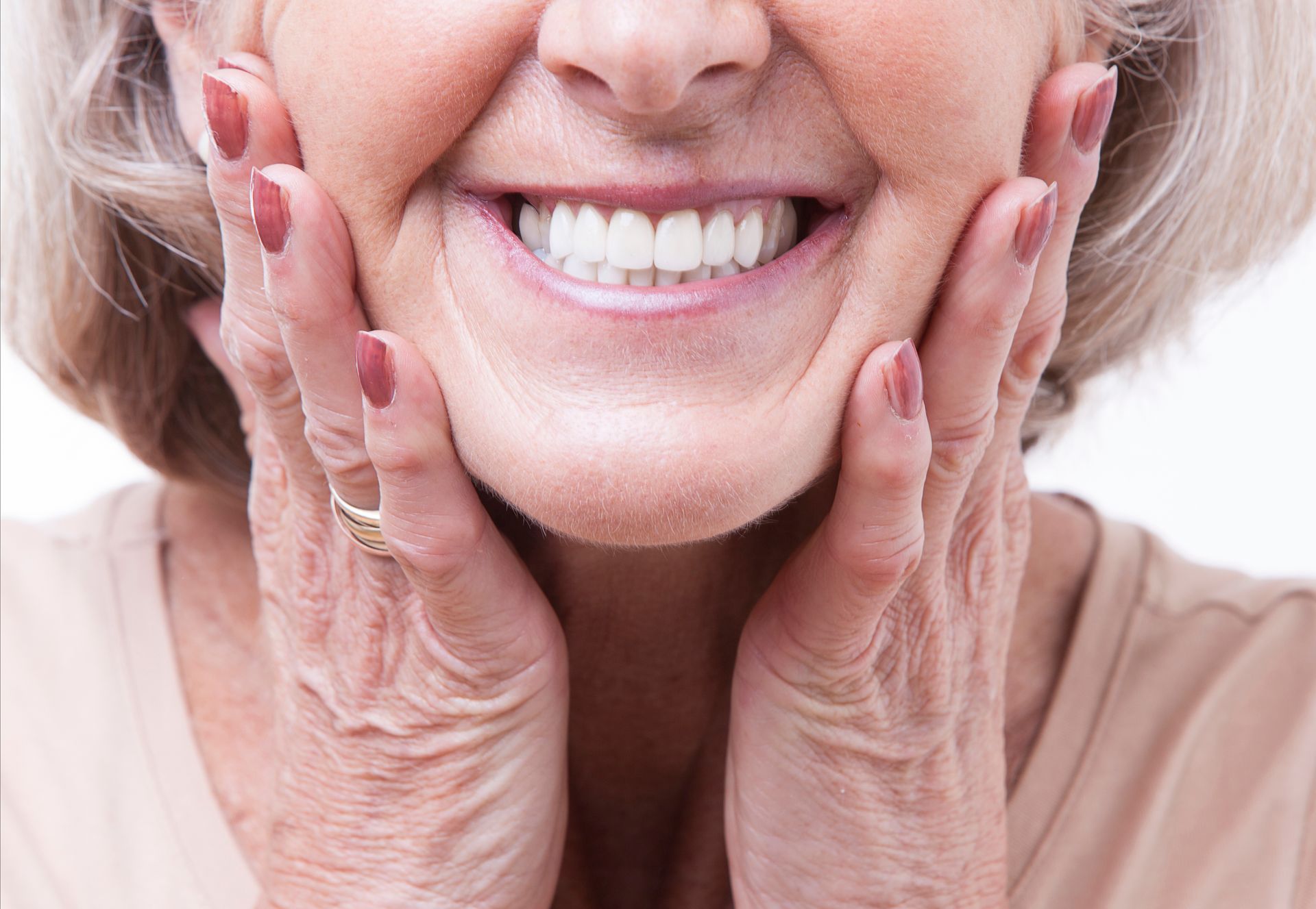 Close-up view of a senior's dentures