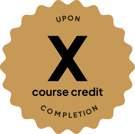 Blue badge with text: 