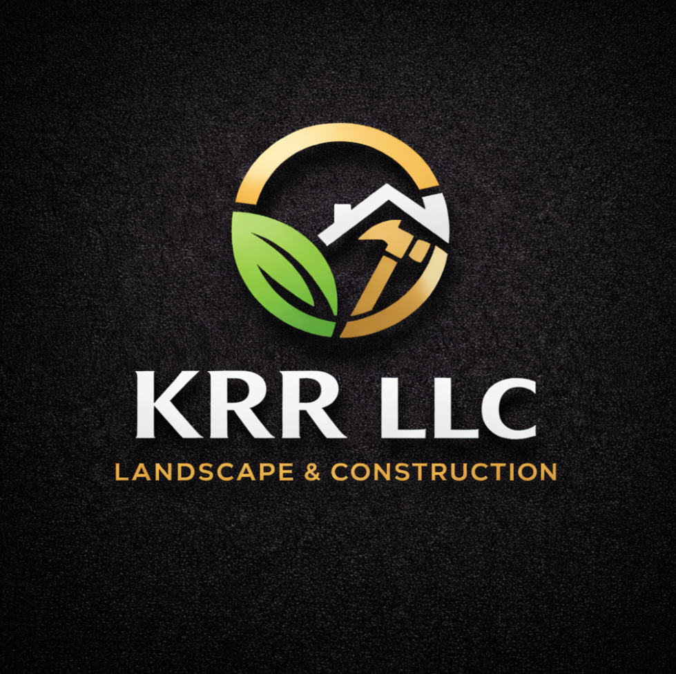 Logo for KRR LLC: a gold circle contains a house silhouette with a hammer, a green leaf, and the text 