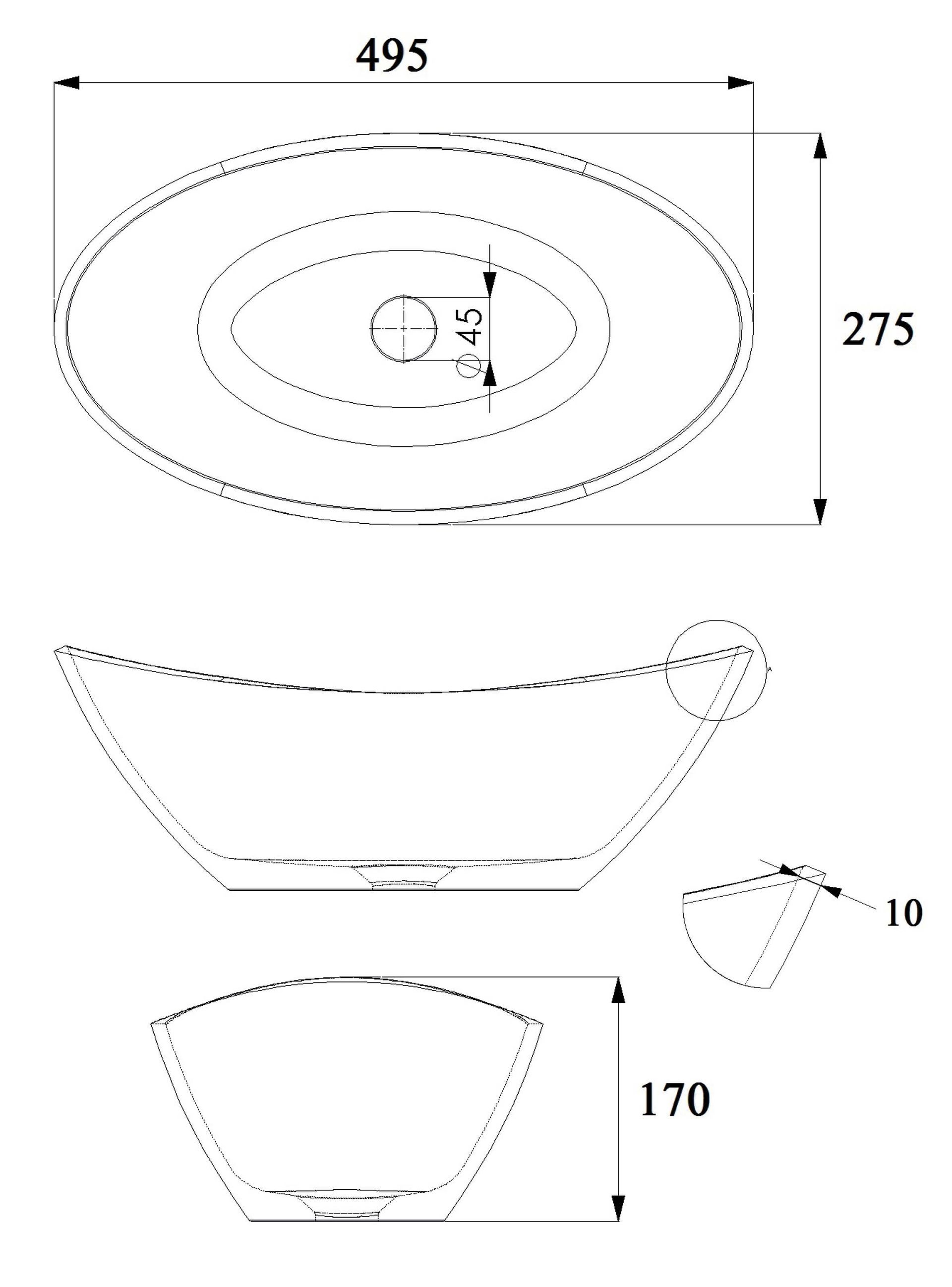 Schéma vasque résine Laurier à poser