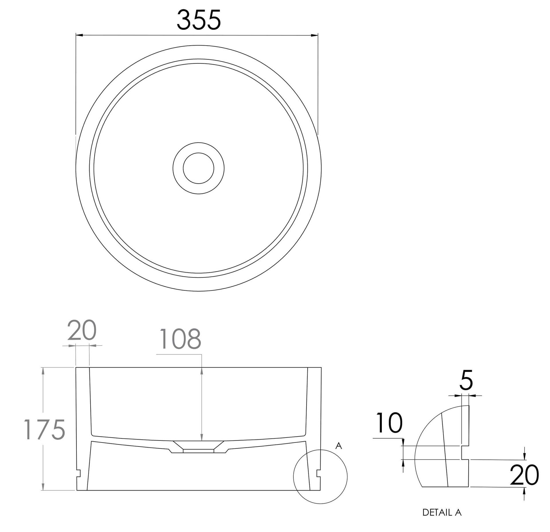 Schéma lavabo rond à poser D35,5 cm Olivier