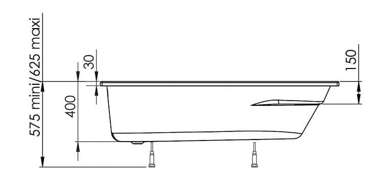 Vue de coupe de la baignoire Lugano 160X80