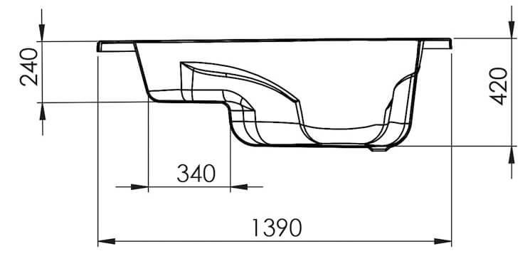 Vue de coupe baignoire Moraine 135X135