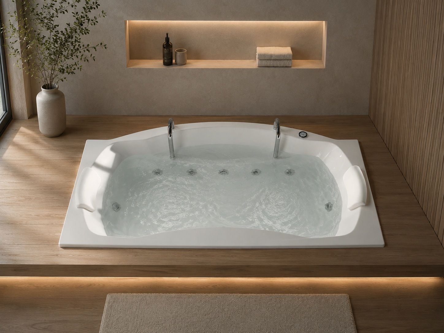 Baignoire Balnéo Duo avec un double dossier et une marche d'accès intérieure / siège intérieur