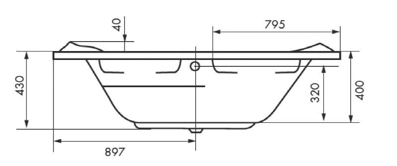 Vue de coupe de la baignoire Sagara