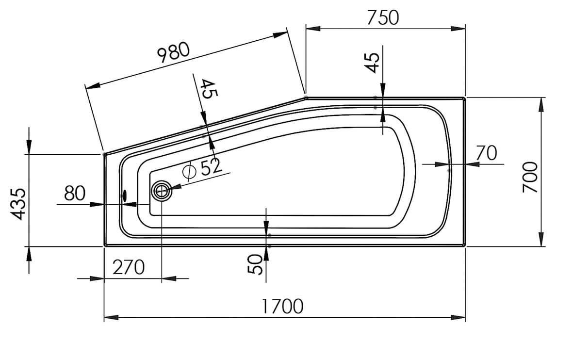 Schéma baignoire Saka G 170X70