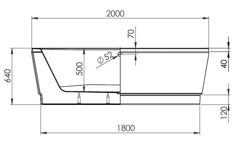 Schéma baignoire 200X100 ovale pour deux
