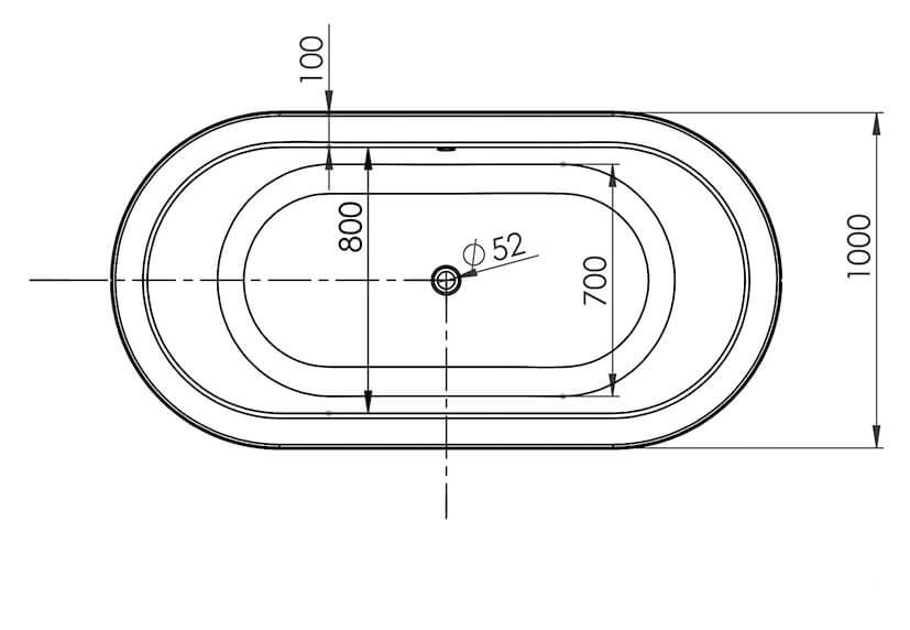 Schéma de coupe de la baignoire Thun 200X100