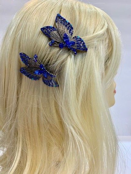 Two Blue Butterfly Hair Clips In The Hair — Roseville, CA — Love Your Hair Wigs