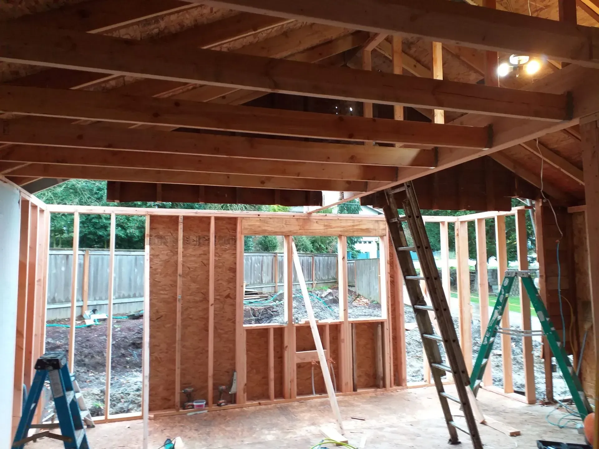 Interior view of a room under construction.