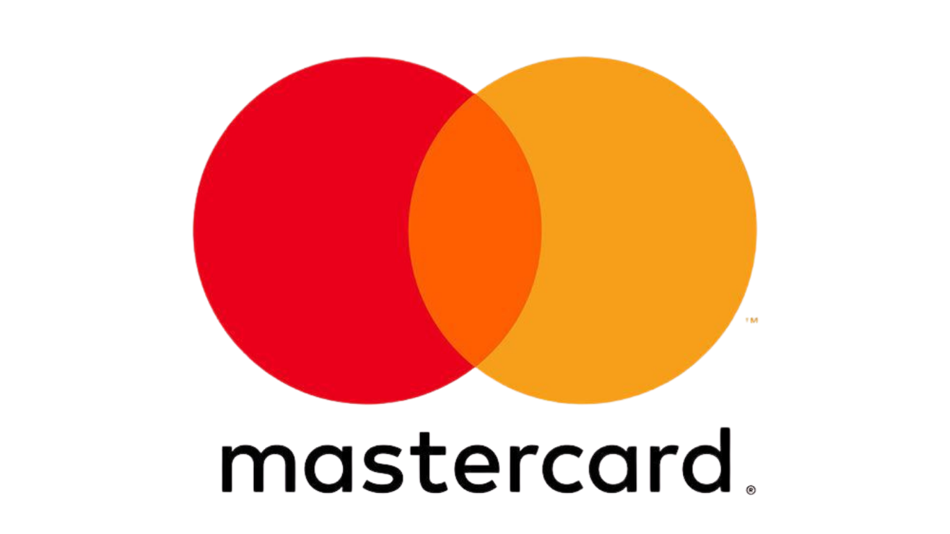 Mastercard logo: overlapping red and orange circles with the word "mastercard" below.