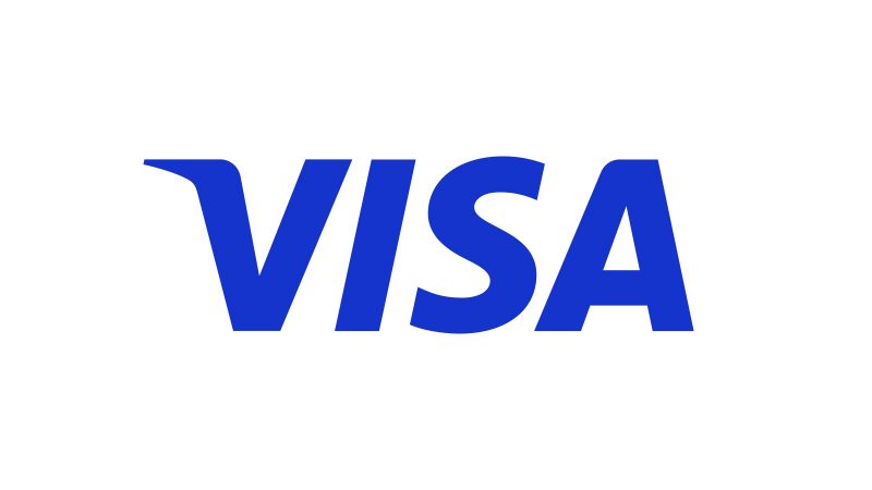 Blue "VISA" wordmark logo on white background.