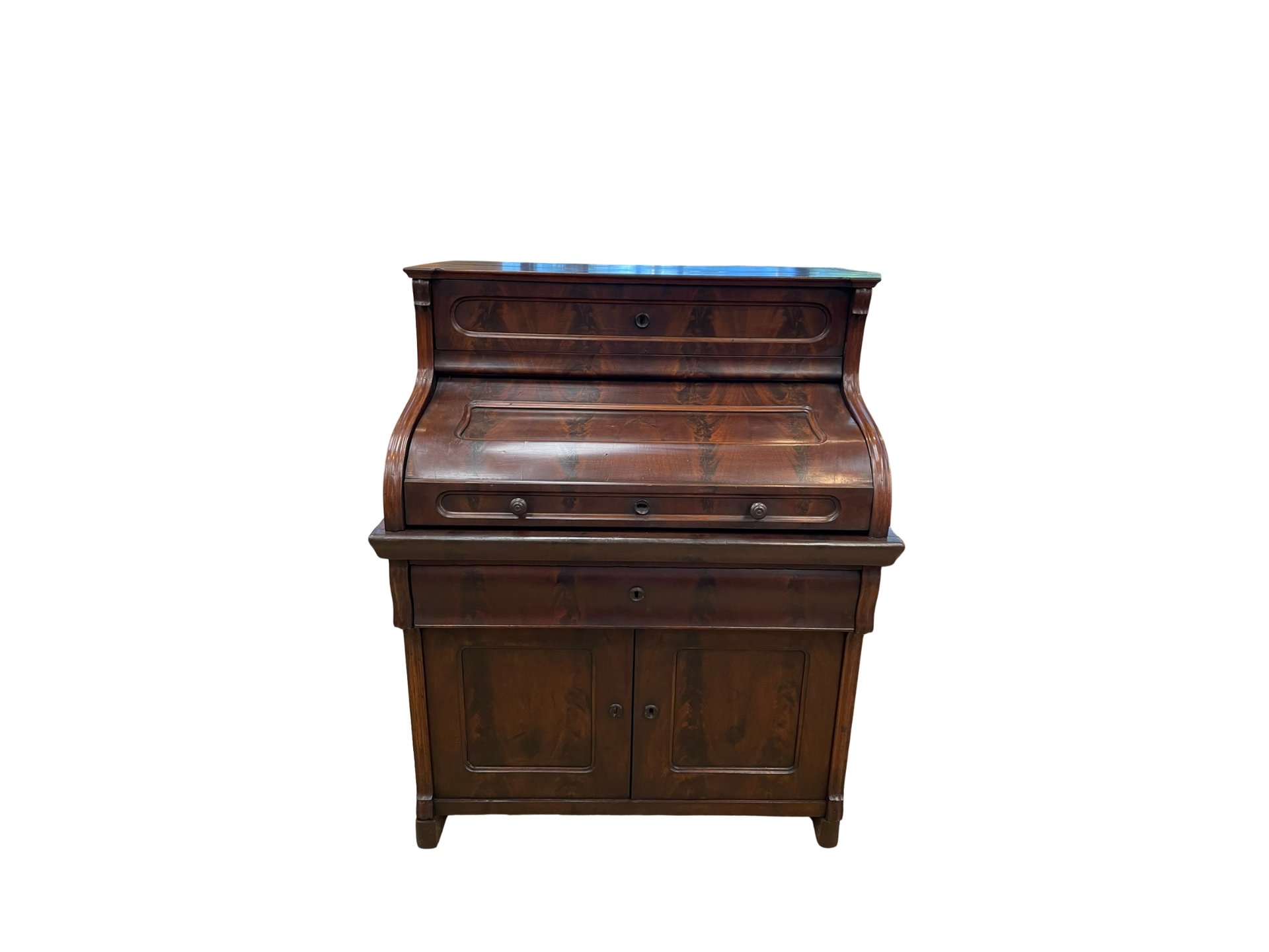 Vintage Mahogany Roll Top Writing Desk - Consigned