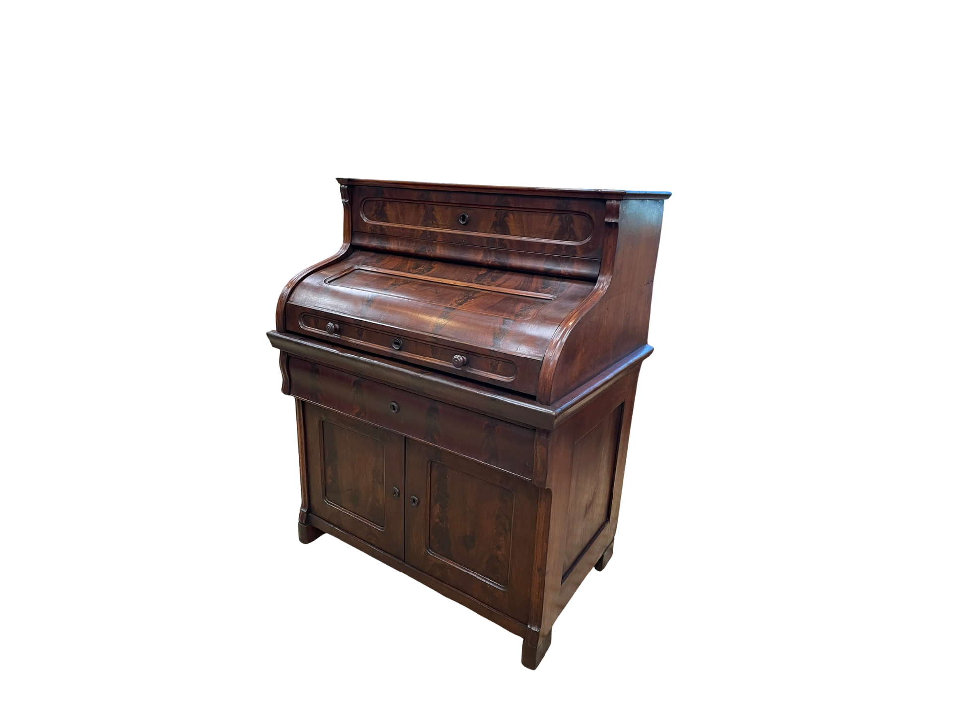 Vintage Mahogany Roll Top Writing Desk - Consigned