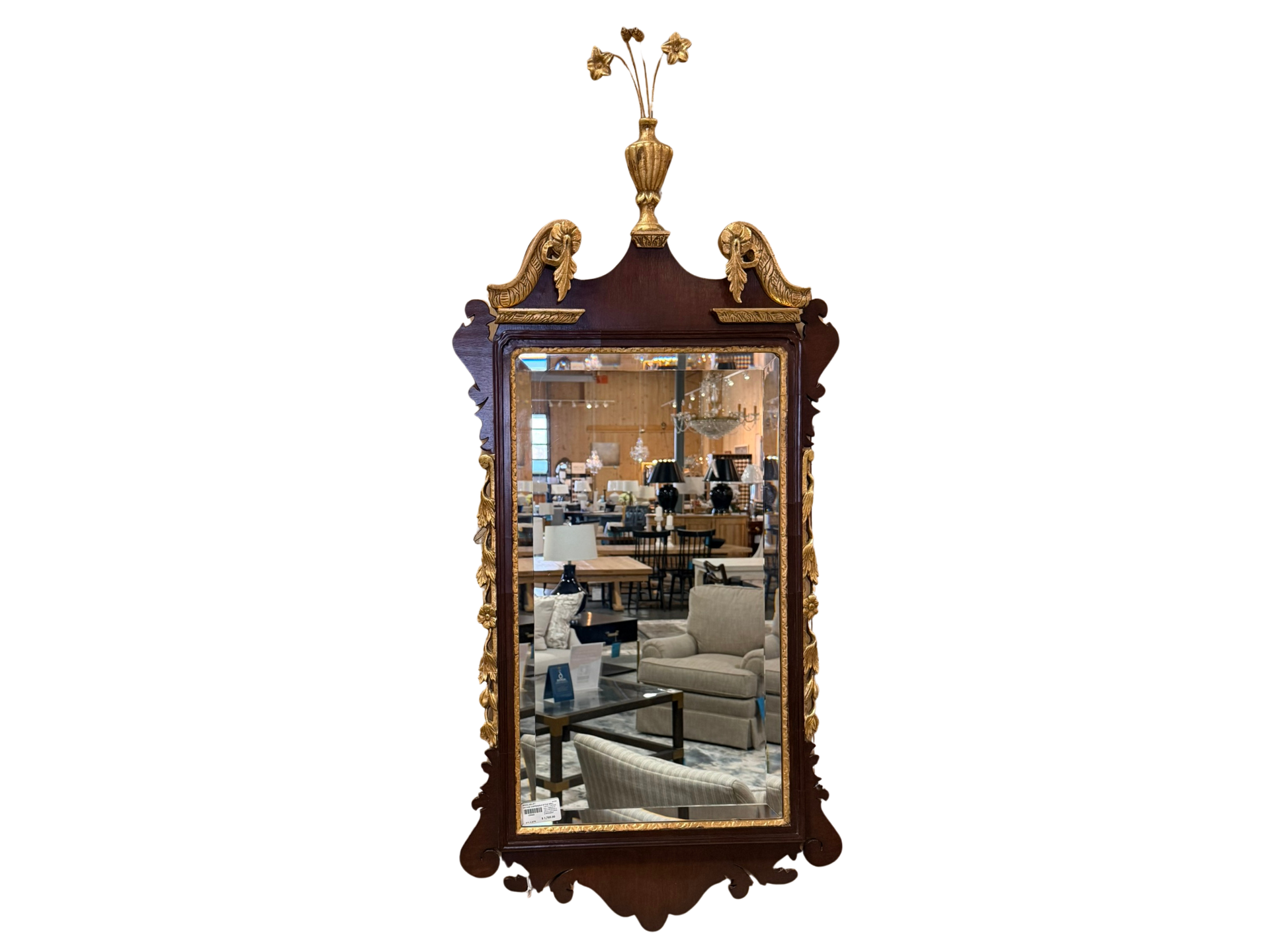 Vintage Chippendale Style Mahogany Wall Mirror With Gilt Carved Details