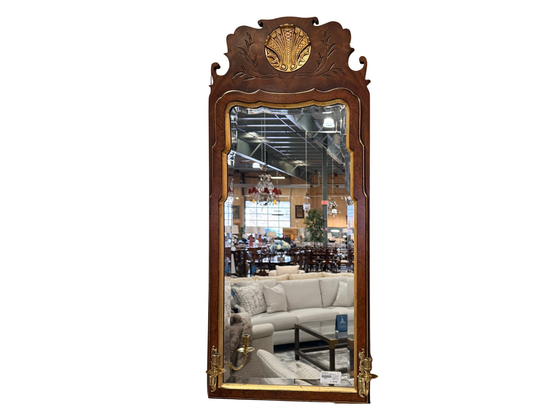 Vintage Southampton Federal Style Gilt Wood Wall Mirror With Brass Candle Arms