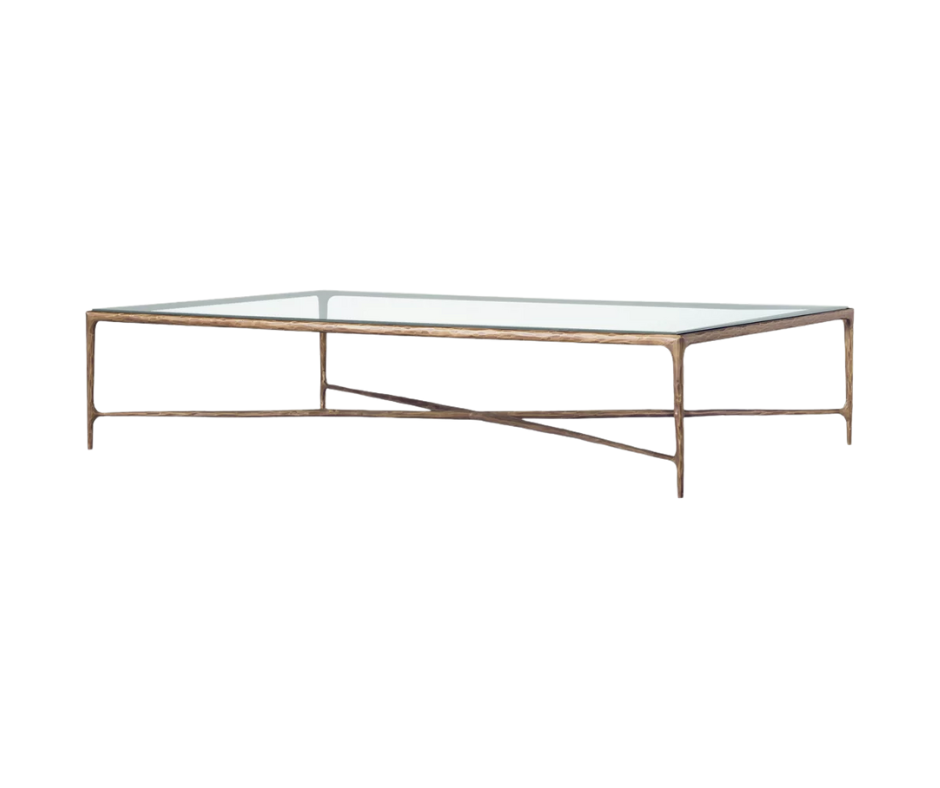 Restoration Hardware Thaddeus Glass Coffee Table in Hand-Forged Brass - Consigned