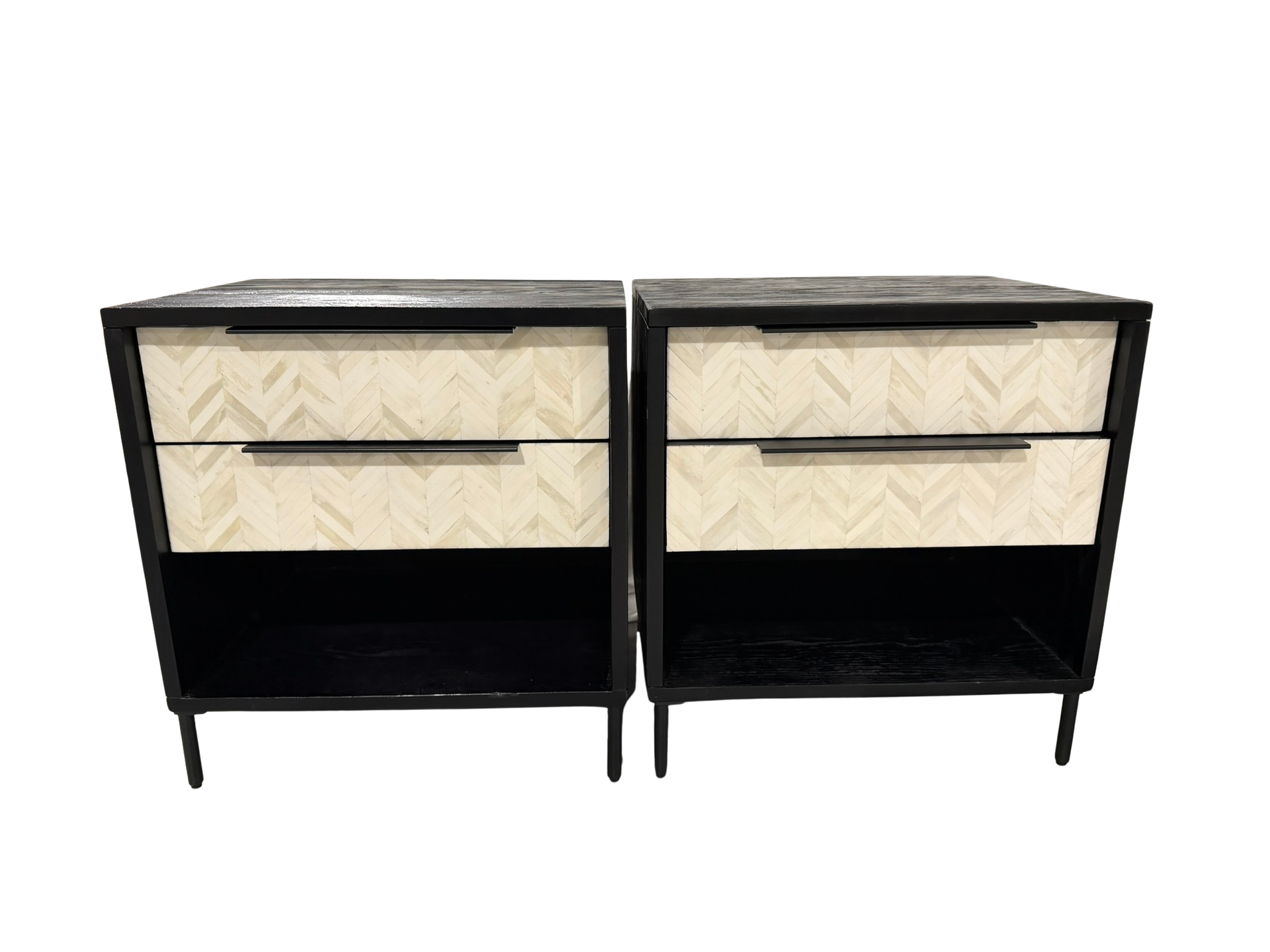 CB 2 Pair Ema Bone Inlay and Black Wood Nightstands