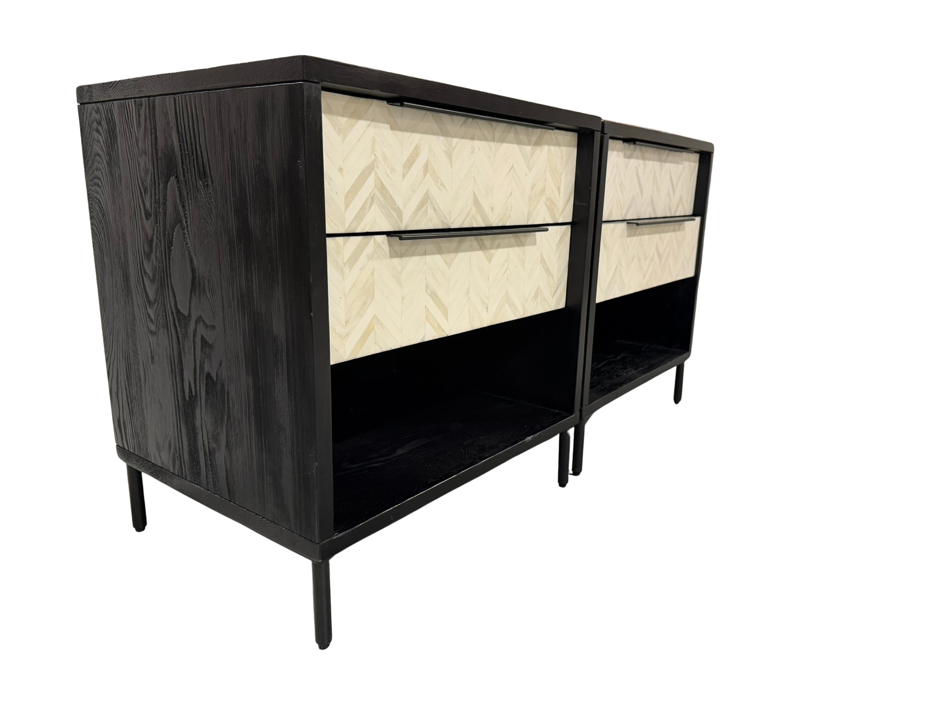 CB 2 Pair Ema Bone Inlay and Black Wood Nightstands