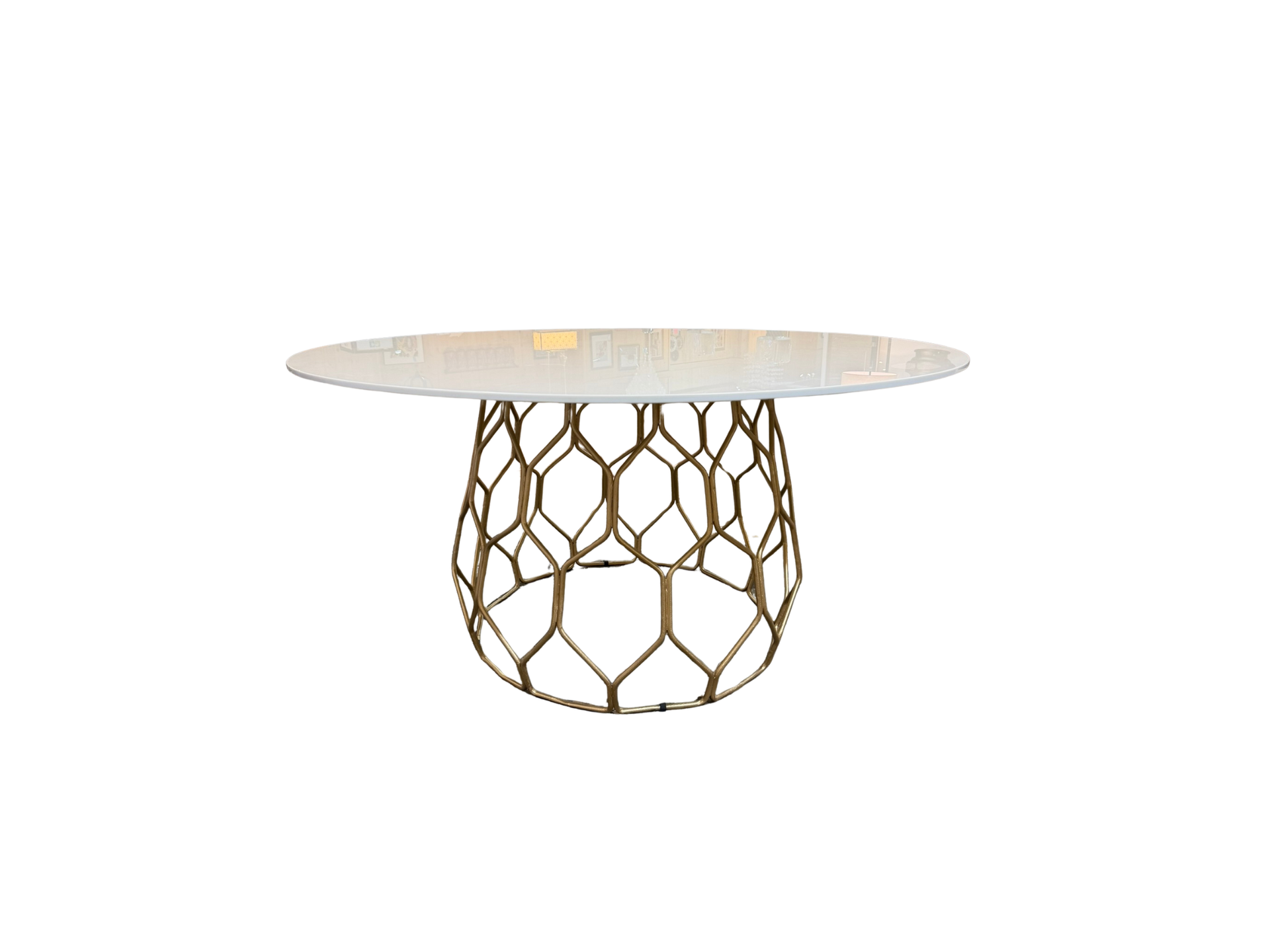 CB2 Circuit Round Dining Table in White and Brass - Consigned