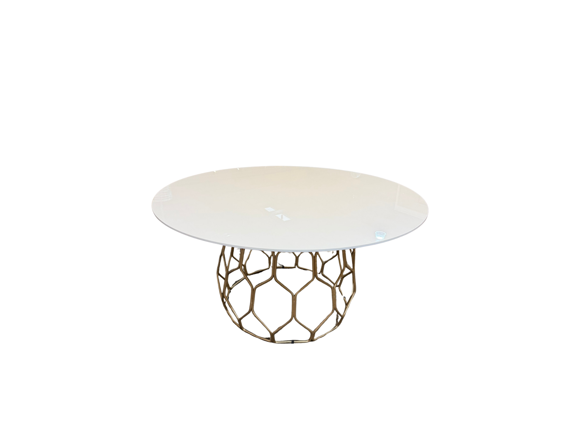 CB2 Circuit Round Dining Table in White and Brass - Consigned