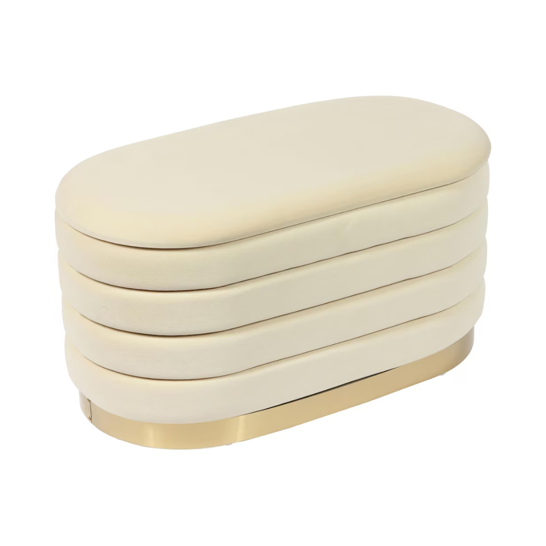 Lillian Velvet Storage Bench with Gold Base