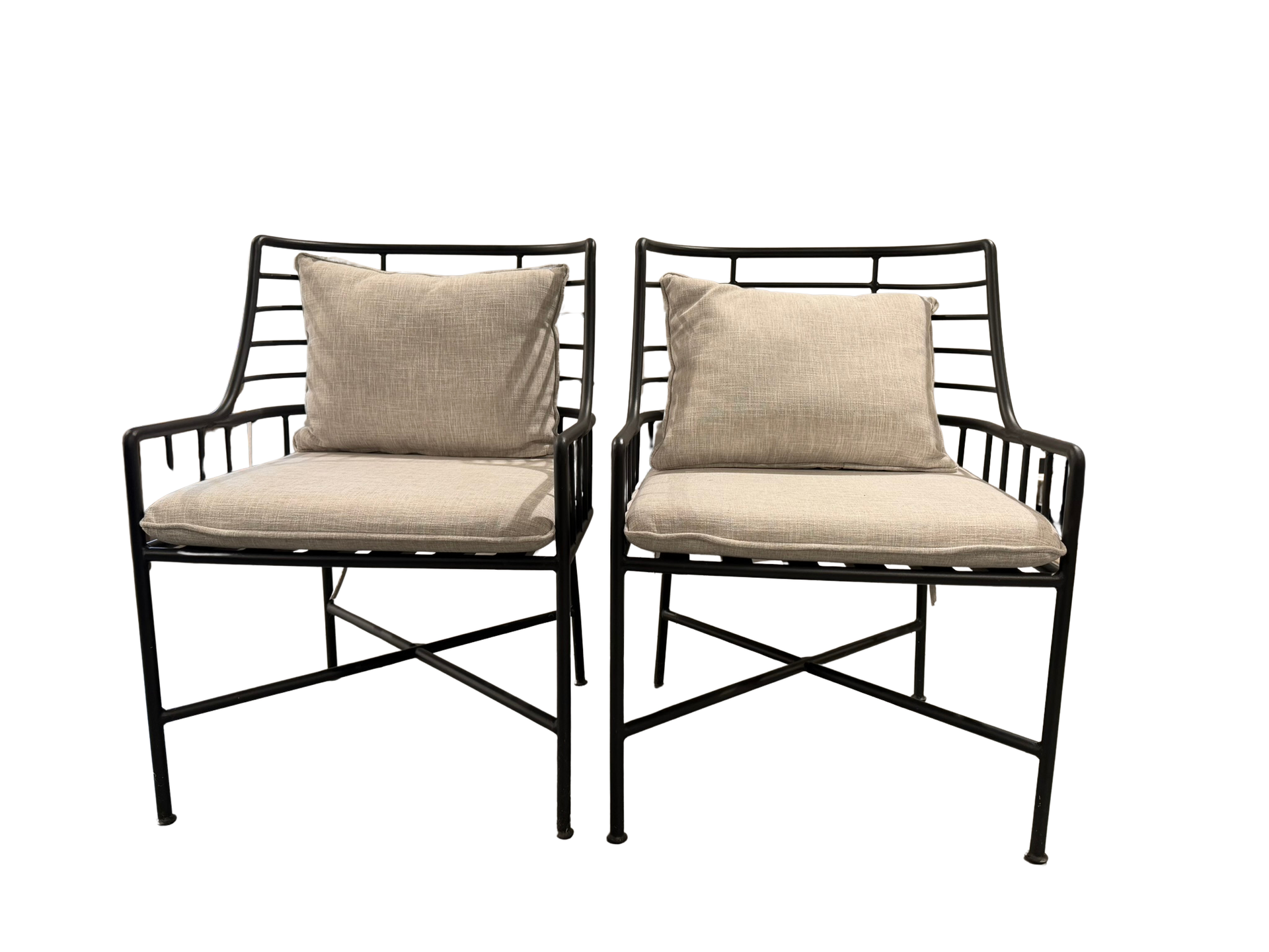 Pair Breton Black Metal Outdoor Dining Armchairs