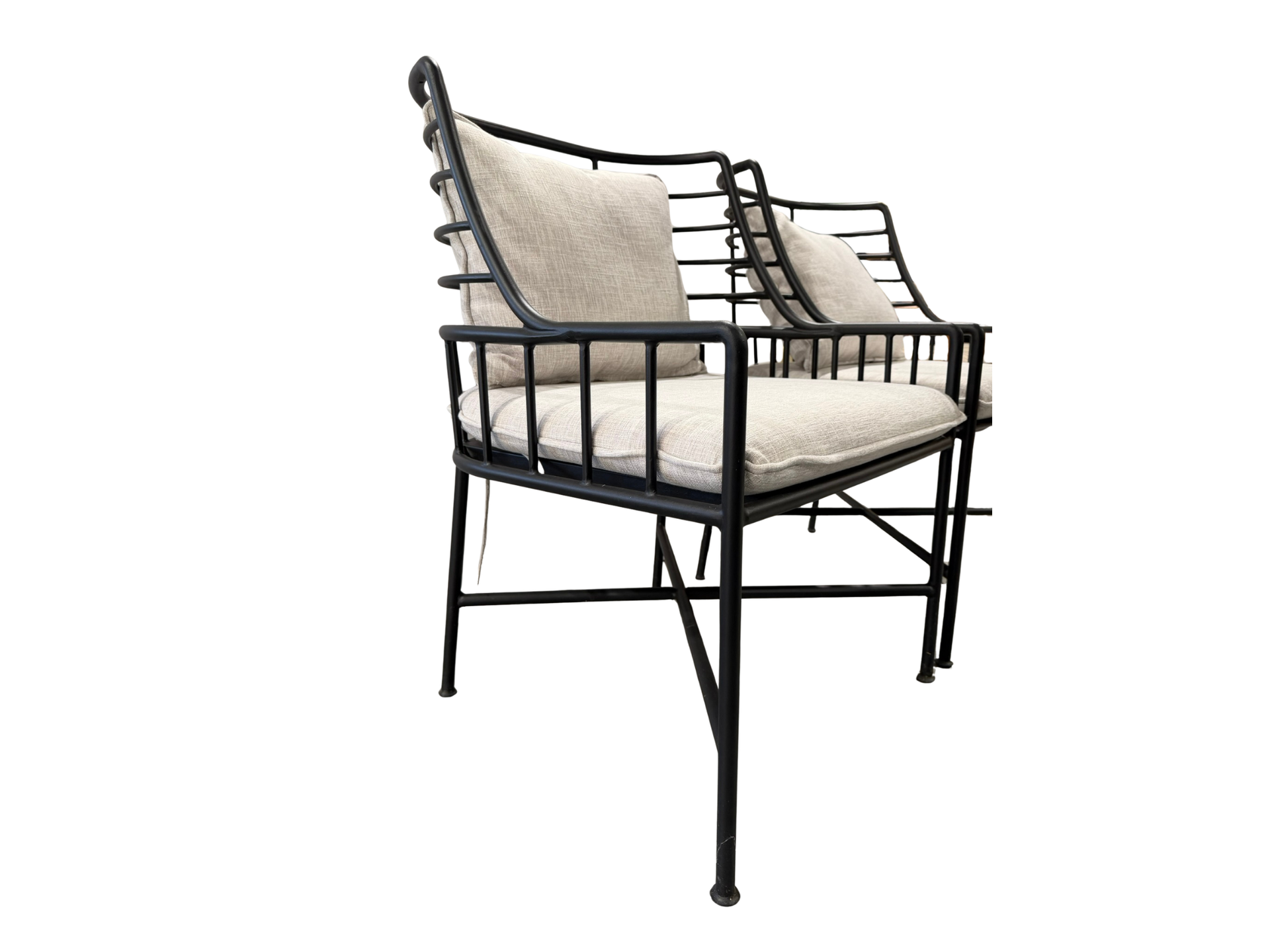 Pair Breton Black Metal Outdoor Dining Armchairs