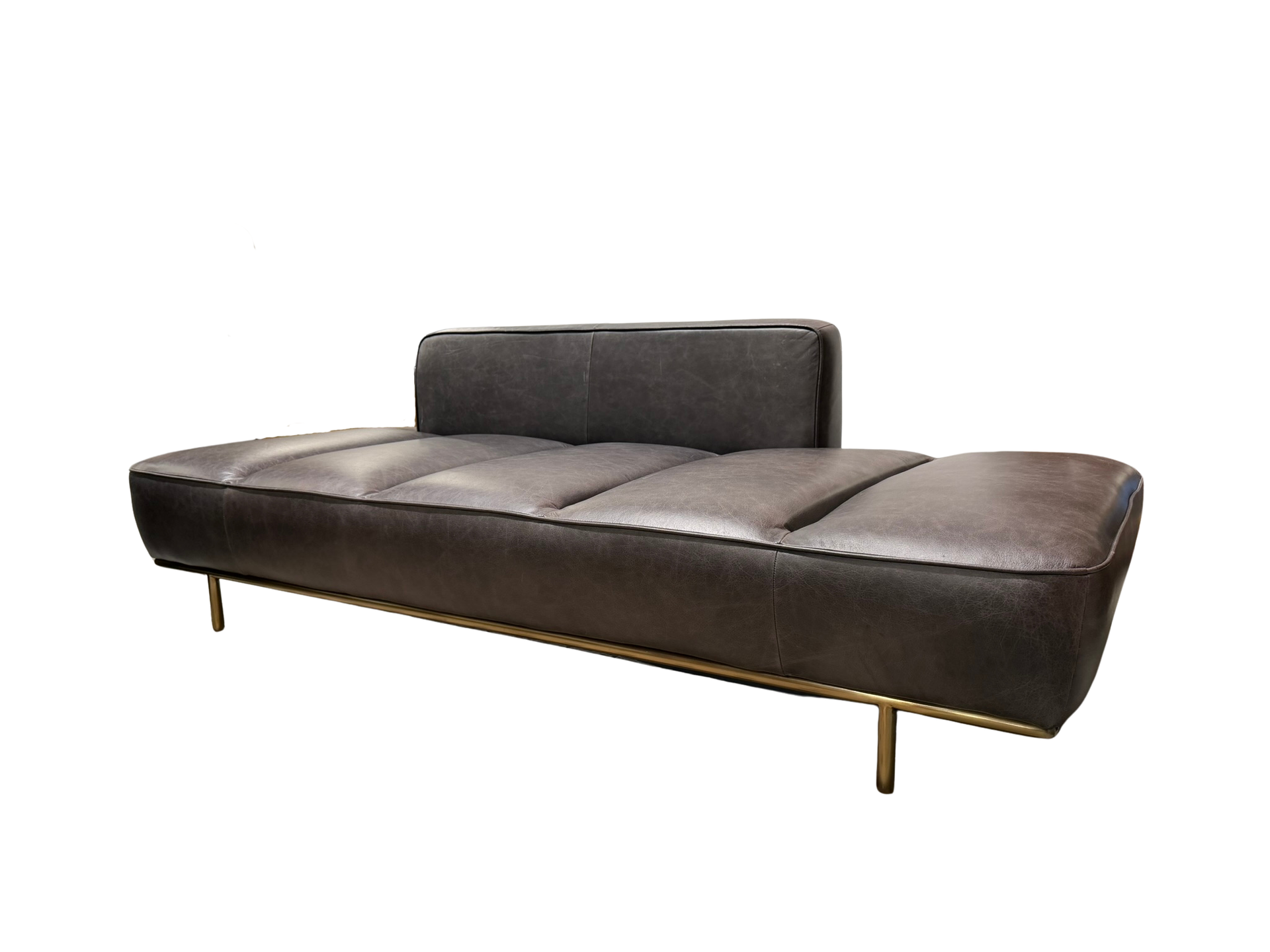 CB 2 Lawndale Dark Grey Leather Daybed with Brass Base