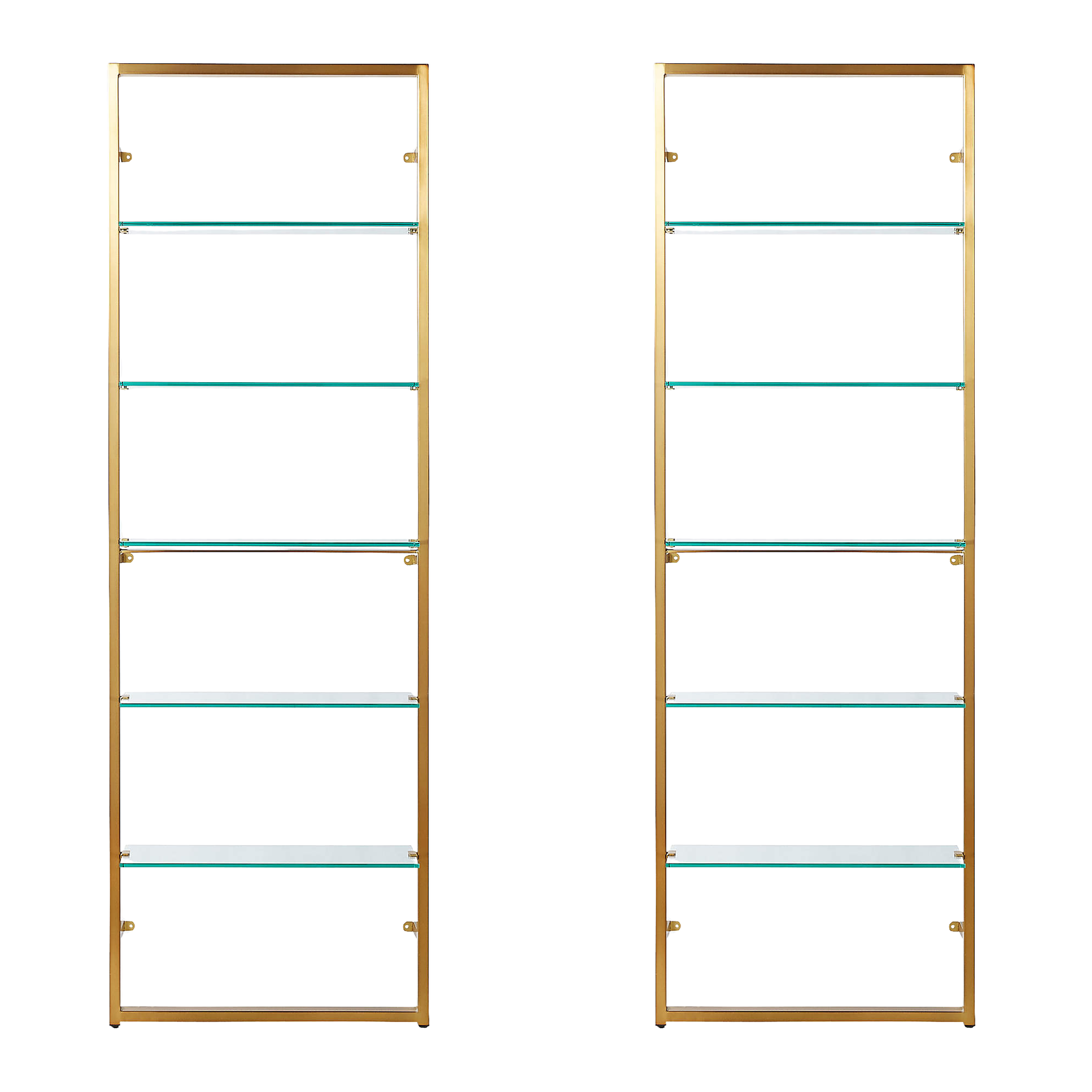 CB2 Pair Tesso Brushed Brass Bookcases