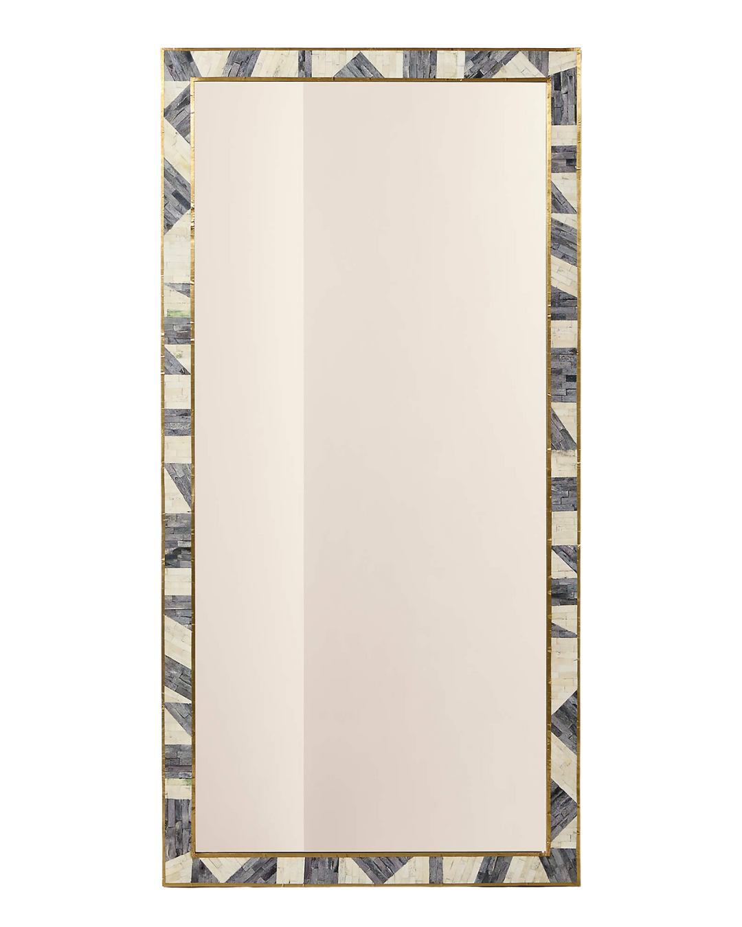CB2 Grace Modern Bone Inlay Full Length Floor Mirror With Brass Trim