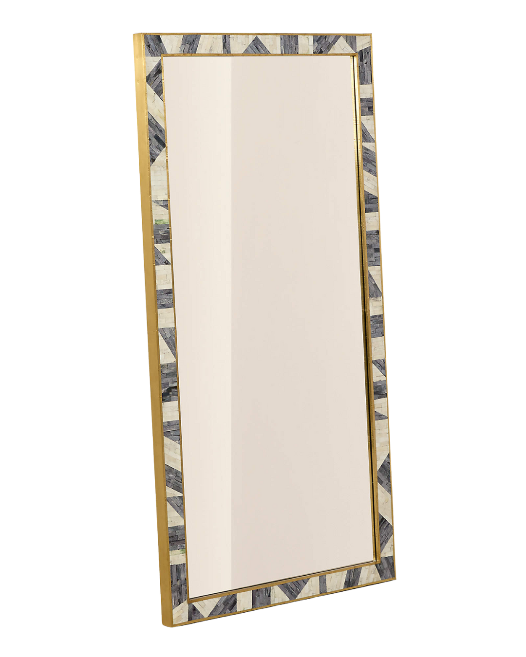 CB2 Grace Modern Bone Inlay Full Length Floor Mirror With Brass Trim