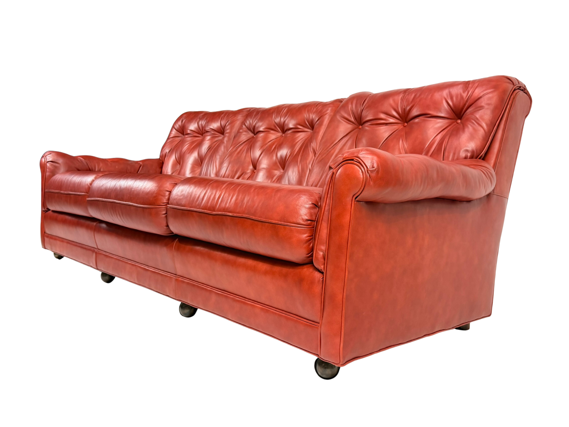 Classic Leather Tufted Red Top-Grain Sofa