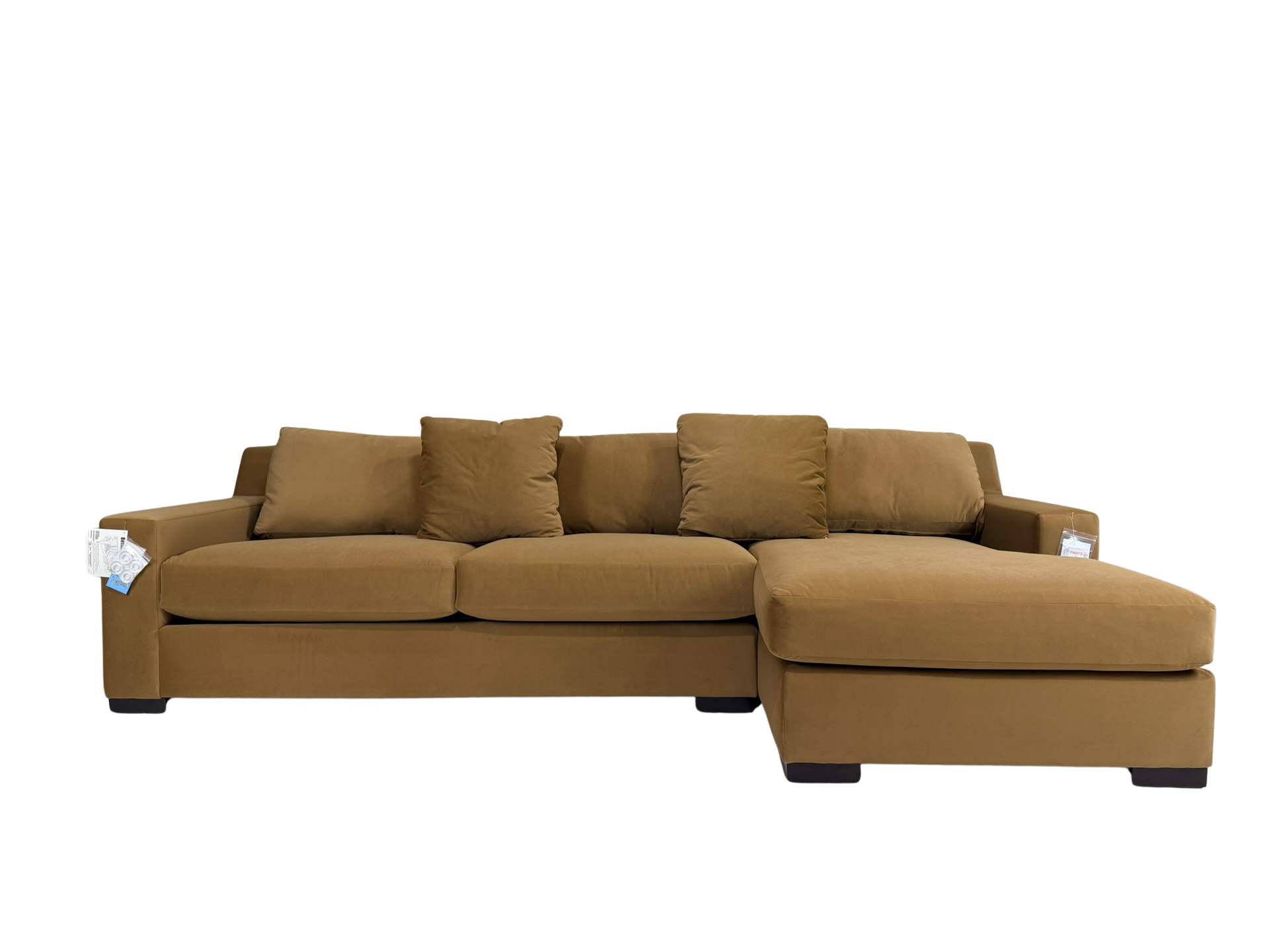 Modern Camel Microfiber Track-Arm Sectional Sofa with Chaise