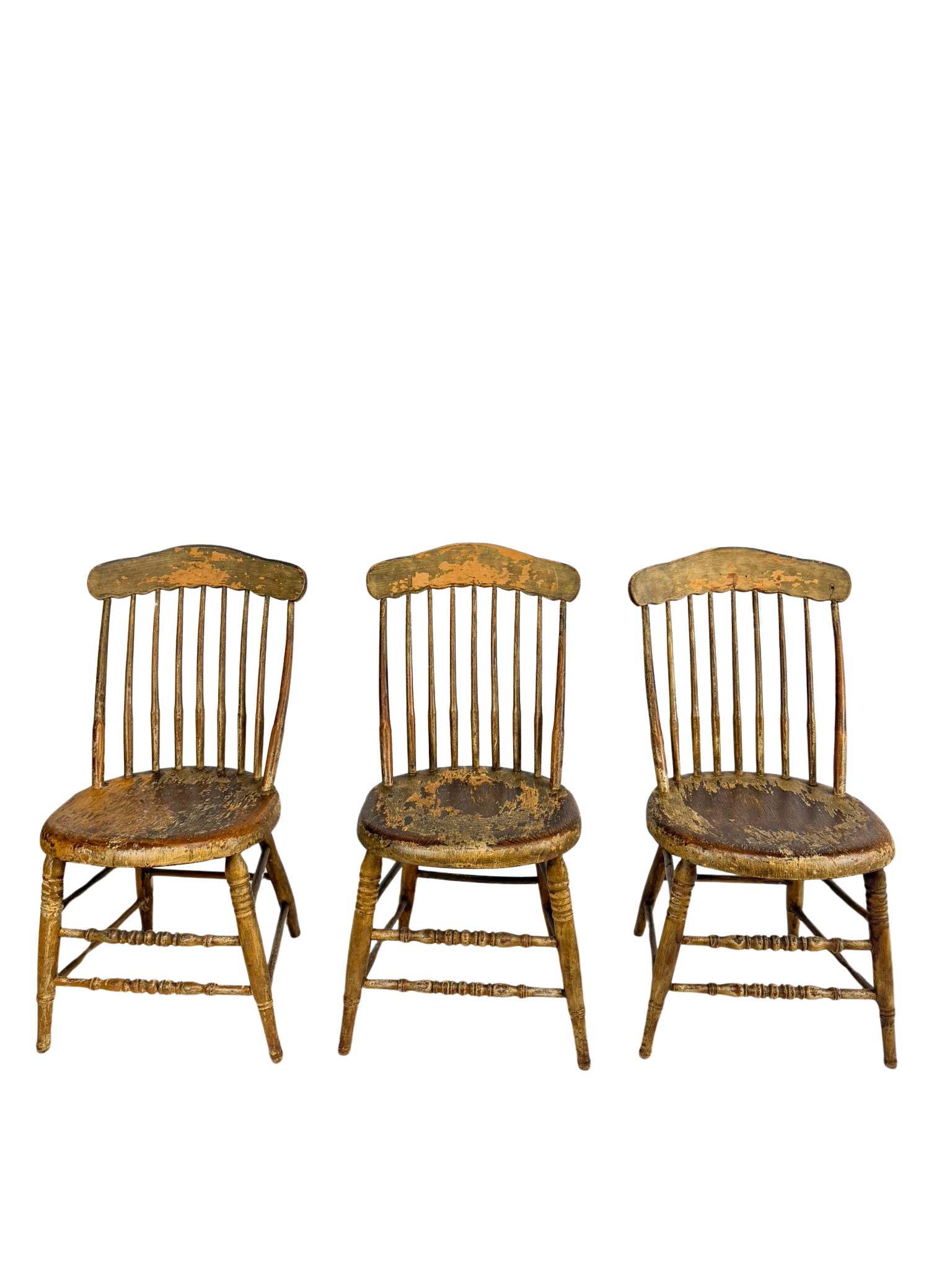 Set of 3 Antique 19th Century Primitive Spindle Back Chairs